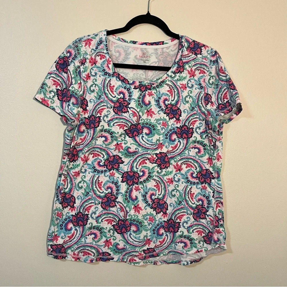 TALBOTS woman’s scoop neck floral tee all over pattern paisley plus size XL